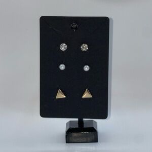 Gold and Silver Triangle Stud Earrings Set